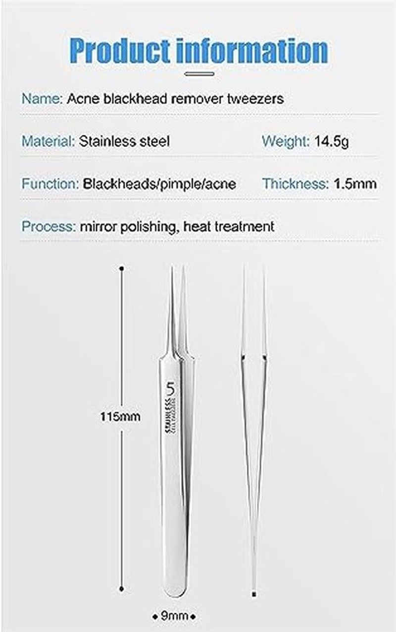 Usiveinborn Blackhead Remover, Usiveinborn Tweezers, Professional Stainless Steel Facial Blackhead Remover Tweezers