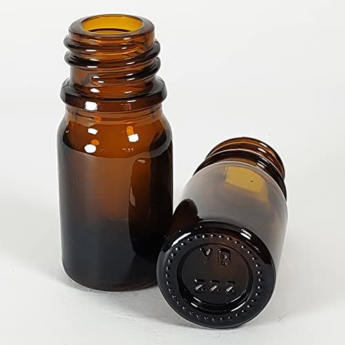 PIPIBA 24Pack 1/6 oz (5ml) Round Drip Tip Glass Eye Droppers. Essential Oil Glass Bottle. For Lab Bottles (Amber)