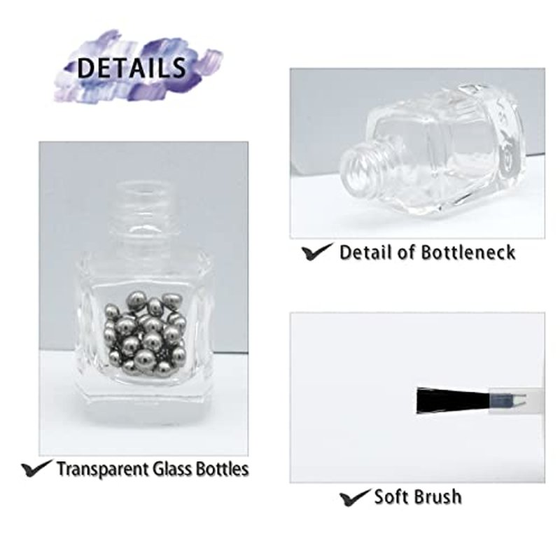 Agidea 6PCS Empty Nail Polish Bottles with Funnel, Empty Fingernail Polish Bottles Glass Rectangle with Brush & Mixing Balls Black (5ML)