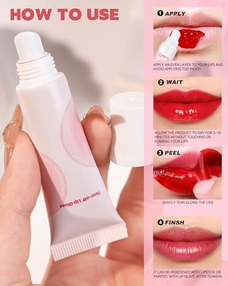 3 Colors Long-Lasting Peel Off Lip Stain, Tattoo Tinted Lip Gloss Peel Off with Matte Finish, Waterproof, Transfer-proof, Highly Pigmented Peel Off Lipstick Plump Lip Makeup Gift for Women-01+03+04