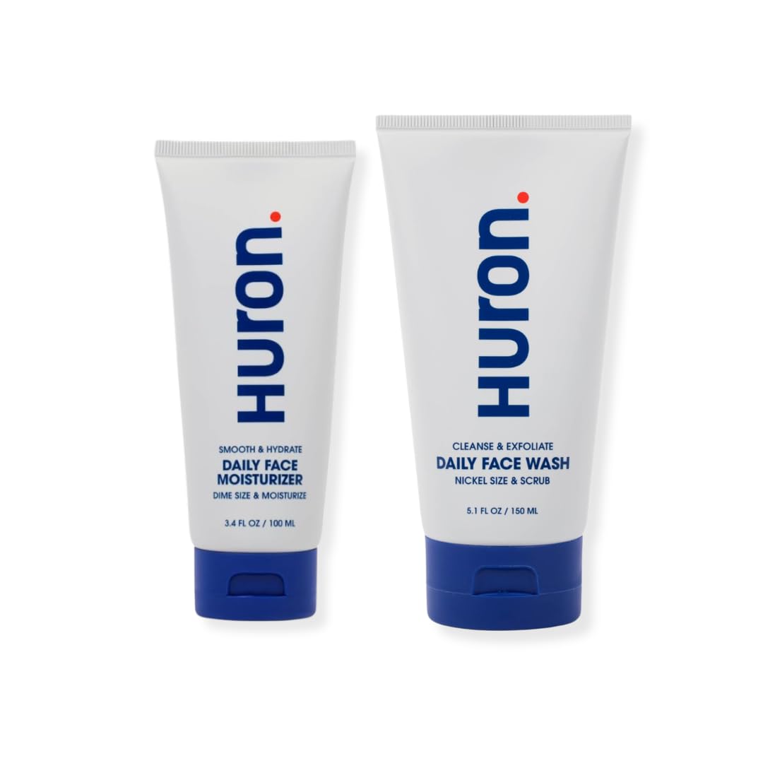 Huron Face Care Kit for Men and Women - Face Wash & Moisturizer Set with Peppermint + Citrus + Juniper, Deep Cleansing Wash & Lightweight Hydrating Lotion for Smooth Shine-Free Skin Clean (Pack of 2)