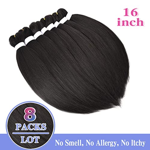 8 Pack Pre Stretched Braiding Hair - 16" 55G/Pack Premium Braiding Hair Pre Stretched Extensions, Professional Itch Free Hot Water Setting Perm Yaki Texture Prestretched Braiding Hair (#1B)