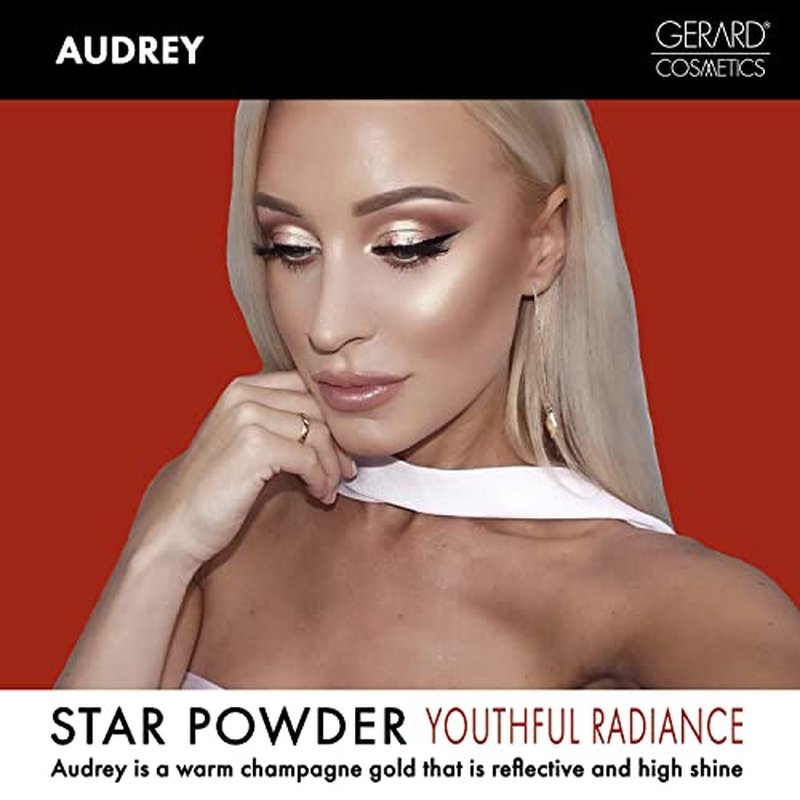 Gerard Cosmetics Star Powder Highlighter Audrey | Champagne Gold Highlighter Makeup for Glowing Skin | Professional Mineral Facial Luminizer | Cruelty Free | Made in the USA