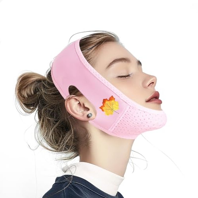 Yuibthr Chin Strap for Sleeping, V Line Lifting Mask, Reusable Face Strap, Jaw Exerciser (Pink-Fall Maple Leaf-G)