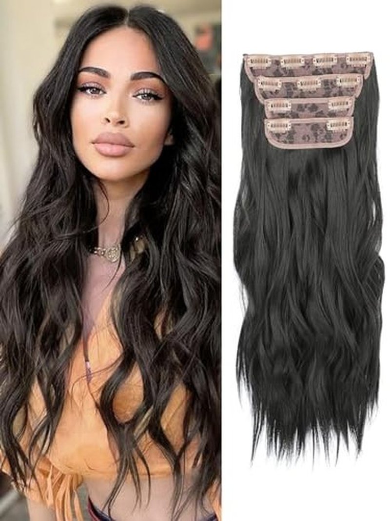 HANYUDIE Clip in Hair Extensions 20 Inch Brown Clip in Hair Extensions for Women 4 PCS Classic Synthetic Long Wavy Hair Extensions Clip ins 11 Clips 210g (Chocolcate Brown mix Honey Blonde)