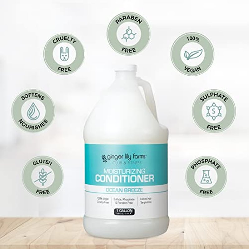 Ginger Lily Farms Club & Fitness Moisturizing Conditioner for Dry Hair, 100% Vegan & Cruelty-Free, Ocean Breeze Scent, 1 Gallon (128 fl oz) Refill