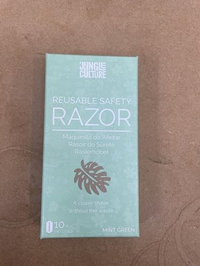 Jungle Culture Safety Razor with 10 Double Edge Blades • One Blade Metal Razors for Women & Men for Body & Face • Eco Friendly & Reusable Shaver • Green