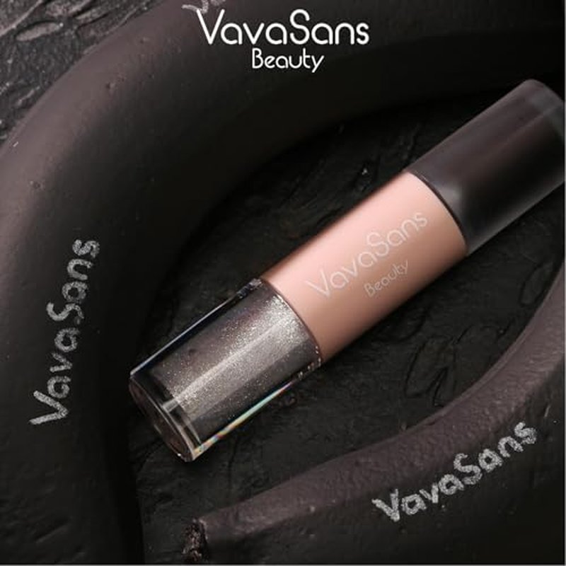 VavaSans Black Matte Liquid Lipstick with Silver Clear Glitter Lip Gloss 2 In 1 Dual Ended Highly Pigmented Long Lasting Non Sticky Transfer Proof High Shine Finish Makeup for Girls and Women
