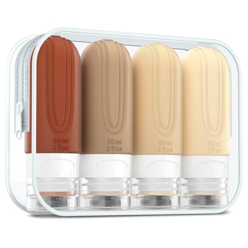Mrsdry Travel Bottles for Toiletries, Tsa Approved 2oz Travel size Bottles, BPA Free Leak Proof Travel Toiletry Containers, Refillable Travel Accessories with Toiletry Bag for Shampoo Liquid (4 Pack)
