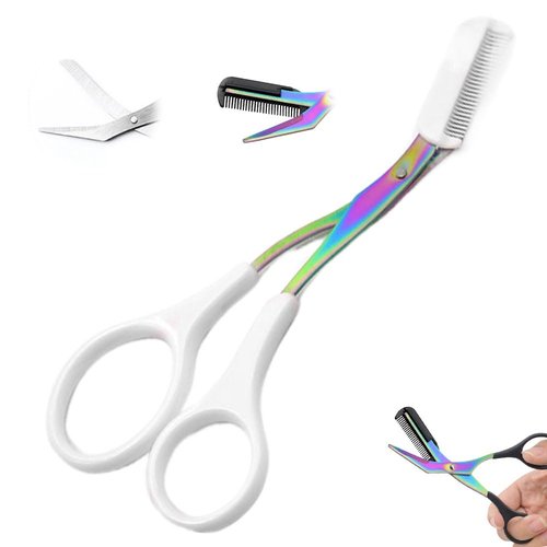 Eyebrow Trimmer Scissor, Upgraded Eyebrow Scissors with Comb, Non-Slip Stainless Steel Eyebrow Trimming Scissors, Eyebrow Cutter Hair Removal Eyebrow Scissors Makeup Tool for Women Men (White)