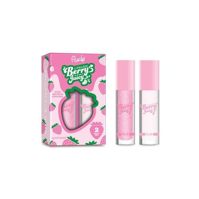 RUDE Cosmetics Berry Juicy Lip Gloss Set, Moisturizing, Non-Sticky Formula for Glossy Lip, Hydrating Lipgloss for Women & Teens, Ideal for Day & Night Looks, Pure & Flirty