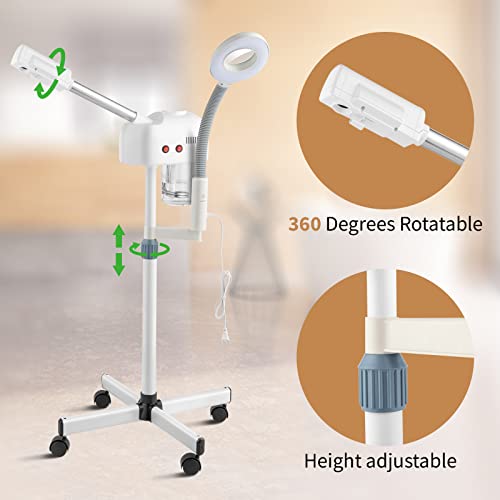 Winado 2 in 1 Facial Steamer with 3X Magnification Light, Deep Cleaning for Personal Skin Care, Beautician Steamer Professional Aromatherapy Humidifier Facial Spa Mist Steam for Home & Beauty Salon