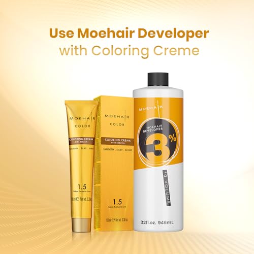 MOEHAIR Hair Color Developer 3% Hydrogen Peroxide, 10 Volume Creme Developer for Hair Coloring and Bleaching, Paraben-Free, Peach Fragrance 32 Fl. Oz