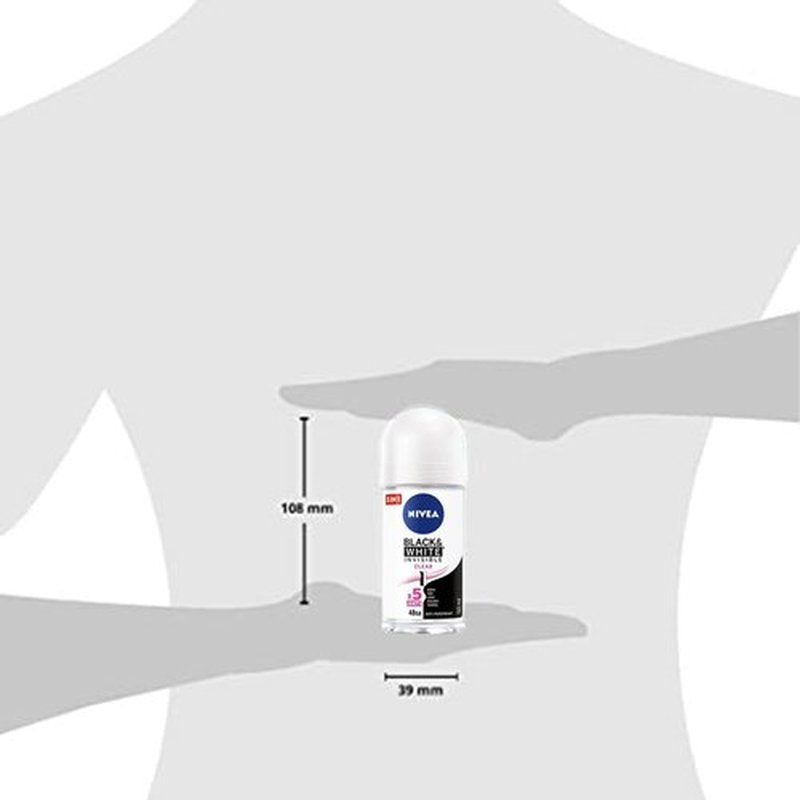 NIVEA 50ml Invisible Black And White Clear Roll On Anti Perspirant Deodorant, Pack of 6