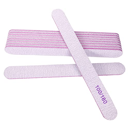 Nail Files (25 Pcs), 100/180 Grit Nail File Emery Board Bulk for Acrylic Nails and Natural Nails, Limas para Unas Acrilicas Profesional Pack Filers for Gel Nail Double Sided Manicure Curved Gray