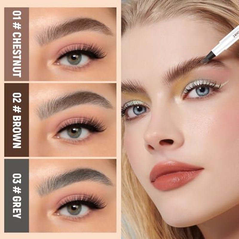 New Microblading Eyebrow Pen,3D Waterproof Eyebrow Pencil,2PCS Eyebrow Tattoo Pencil 4 Fork Tip Natural Fine Stroke Eyebrow Pen,Eye Brown Makeup Long-Lasting Magic Eyebrow Pen (Dark Brown)