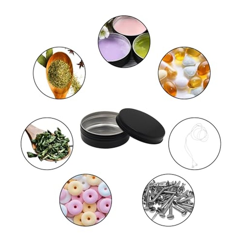 Aluminum Tin Jars Containers,ULIFESTAR Leak Proof Cosmetic Tin Jars Containers,Round Tin Cans with Lids,10PCS Black Cosmetic Sample Refillable Containers for Spice (2.82 ounces 68*35mm/2.67*1.37")