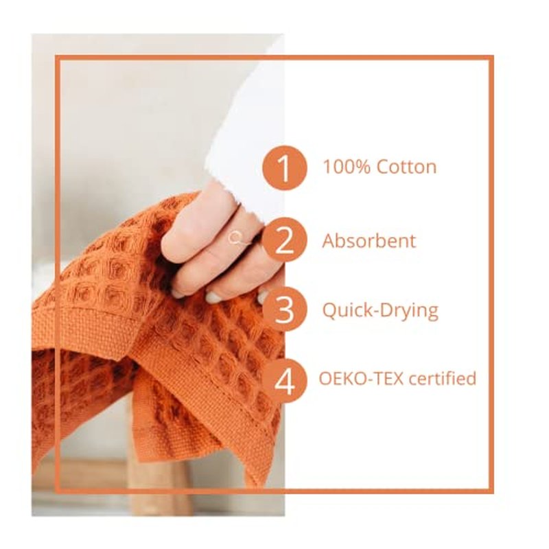 sea me at home Waffle Washcloth Set, 100% Cotton (4 Pcs Washcloth 13x13 inches, Terra)