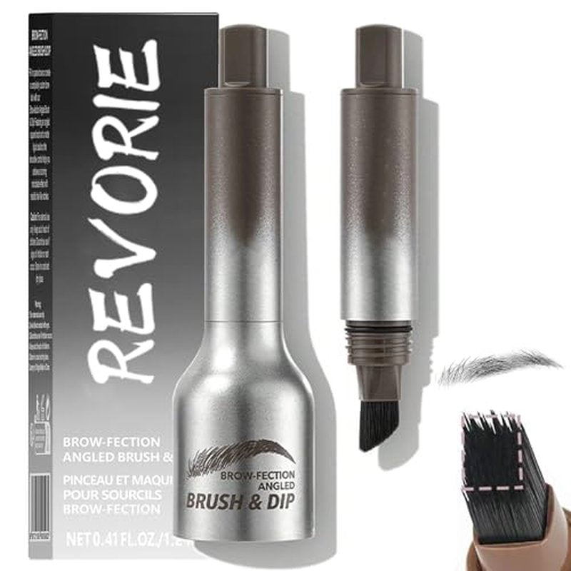 Revorie Brow-fection Angled Brush & Dip Eyebrow Gel, Liquid Eyebrow Brush, Long Lasting Quick Drying, Hair-like eyebrow pencil, Pressed Wild Eyebrow Pen (Black)