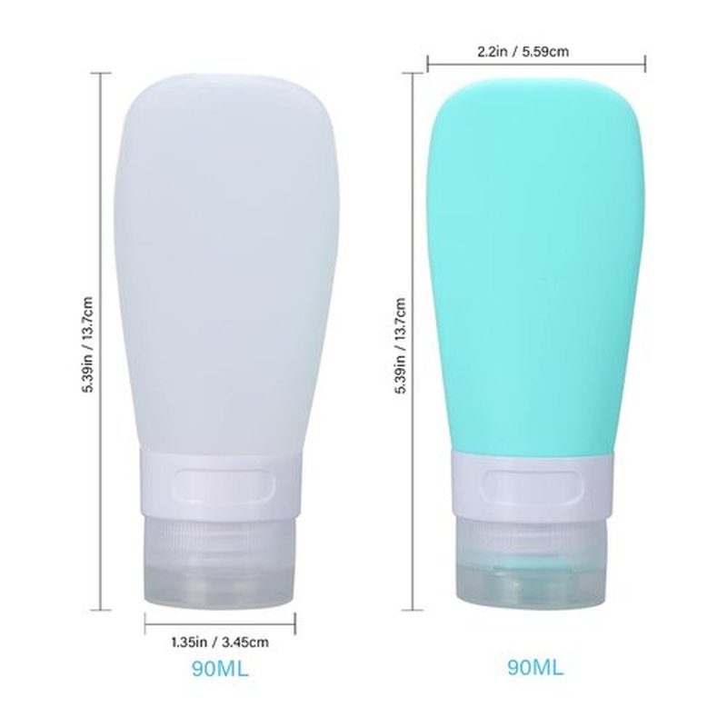 2 Pcs Silicone Travel Bottles,3oz Leak Proof Refillable Squeeze Containers with Transparent Carry Bag,Small Empty Travel Size Bottles for Shampoo,Conditioner,Lotion,Toiletries