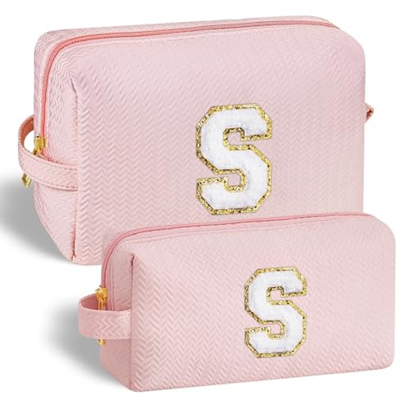 YOOLIFE Travel Makeup Bag Cosmetic Bag, Make Up Bags for Women Large Makeup Bag Skin Care Toiletry Bag Personalized Gifts for Women Her Teen Girlfriend Best Friend Birthday Gifts Mom Teacher R White