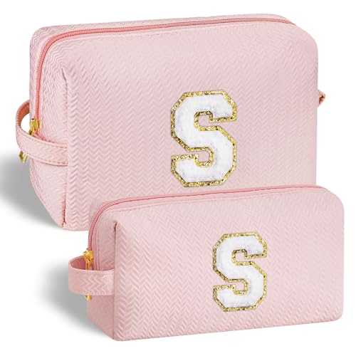 YOOLIFE Travel Makeup Bag Cosmetic Bag, Make Up Bags for Women Large Makeup Bag Skin Care Toiletry Bag Personalized Gifts for Women Her Teen Girlfriend Best Friend Birthday Gifts Mom Teacher R White