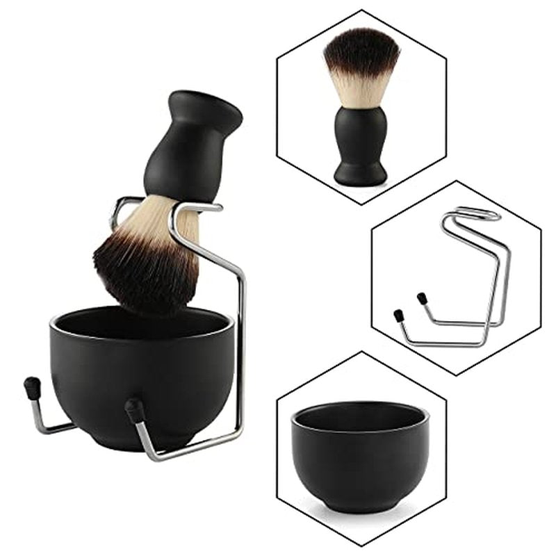 Wismee Men's Shaving Brush Set Boar Bristle Hair Shaving Brush, Stainless Steel Shaving Bowl & Stand, 3.5Oz Shaving Soap Wet Shaving Cleaning Tool Birthday Father Day Gifts for Him Men