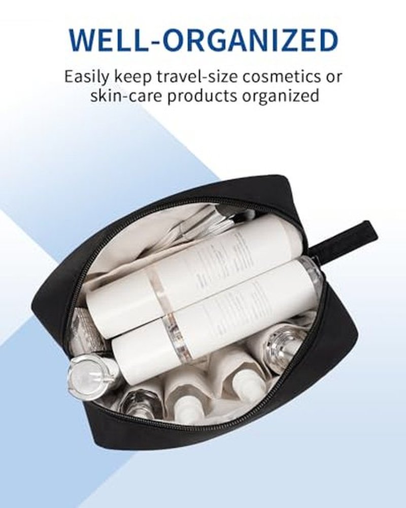 Narwey Small Makeup Bag for Purse Travel Makeup Pouch Mini Cosmetic Bag Zipper Pouch for Women (Dusty Rose Stripe, Small)