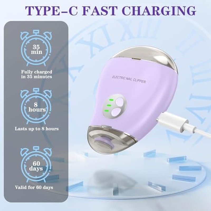 2 in 1 Electric Polishing Automatic Nail Clippers, 2024 New Electric Nail Clipper with 3 Adjustable Speeds, Automatic Nail Clippers, Automatic Nail Trimmer Toe Nail Clippers for Adults Seniors(Purple)