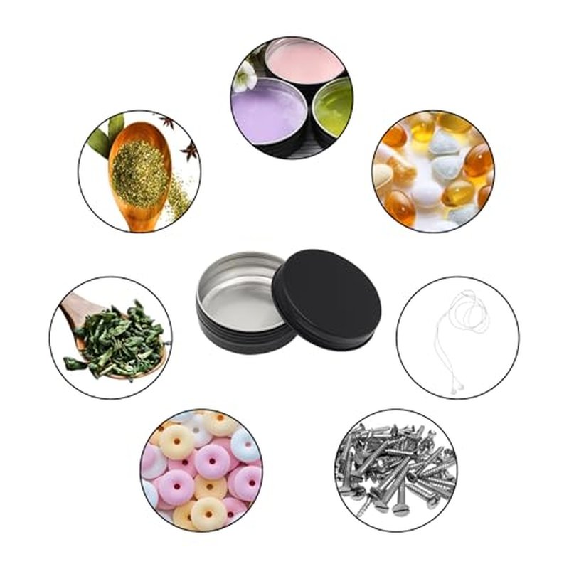 Aluminum Tin Jars Containers,ULIFESTAR Leak Proof Cosmetic Tin Jars Containers,Round Tin Cans with Lids,10PCS Black Cosmetic Sample Refillable Containers for Spice (2.12 ounces 68*25mm/2.67*0.98")