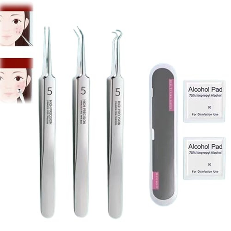 Usiveinborn Blackhead Remover, Usiveinborn Tweezers, Professional Facial Blackhead Remover Tweezers, Blackhead Remover Comedone Extractor (1 Set(All 3 Tweezers+Boxed))