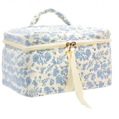 PAZIMIIK Cotton Makeup Bag for Women Large Quilted Travel Cosmetic Case Girls' Make Up Organizer,Little Flower Blue
