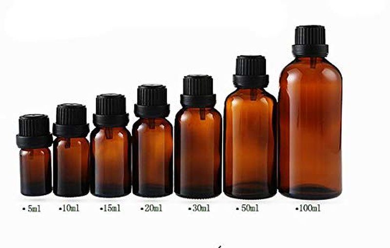 6Pcs Amber Glass Essential Oil Bottles with Orifice Reducer and Black Cap Empty Cosmetic Perfume Aromatherapy Storage Container Vial Pots Portable Refillable size 20ml/0.67oz