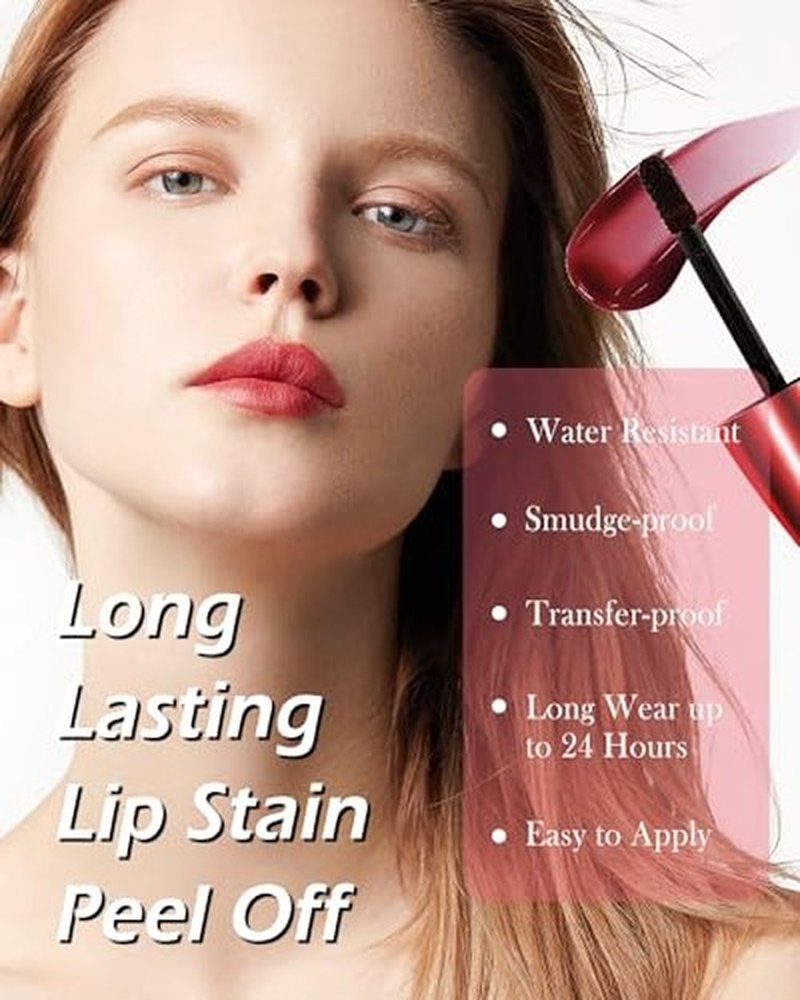 Peel Off Lip Stain - Pink Matte Lip Liner Stain Waterproof Long Lasting 24H, Highly Pigmented Lip Tattoo Peel Off Lip Tint Stain, Transfer-Proof and Non-Stick Cup, Liquid Lip Gloss Makeup for Women-01