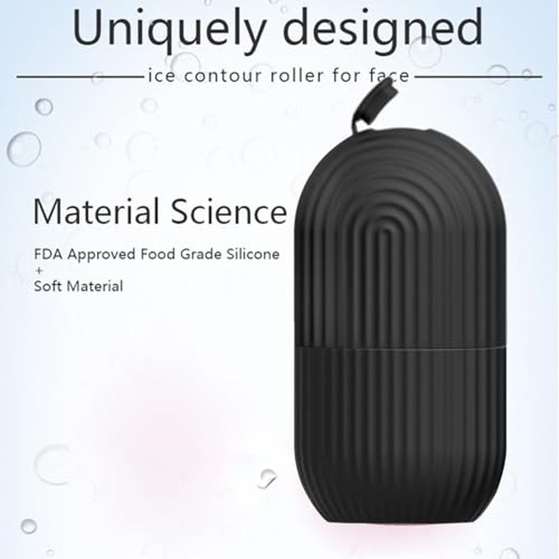 Joyeee Ice Face Roller, Reusable Silicone Mold Face Massage Eye Facial Beauty Skin Care Tools Apply Ice for Shrink Pores Anti Wrinkle Reduce Puffiness Improve Skin Elasticity, Striped, Black