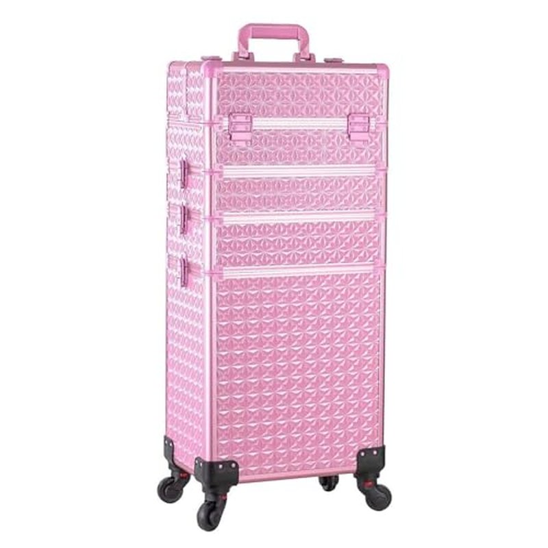 AROUS 5 in 1 Professional Makeup Train Case Aluminum Cosmetic Case Rolling Makeup Case Extra Large Trolley Makeup Travel Organizer, with 360° Swivel Wheels,Black
