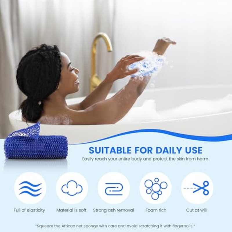ZOCY African Net Sponge, Authentic Exfoliating Body Scrubber for Bath and Shower, Multiple Textures with Gentle Deep Exfoliating and Rich Lather for All Skins (Black)