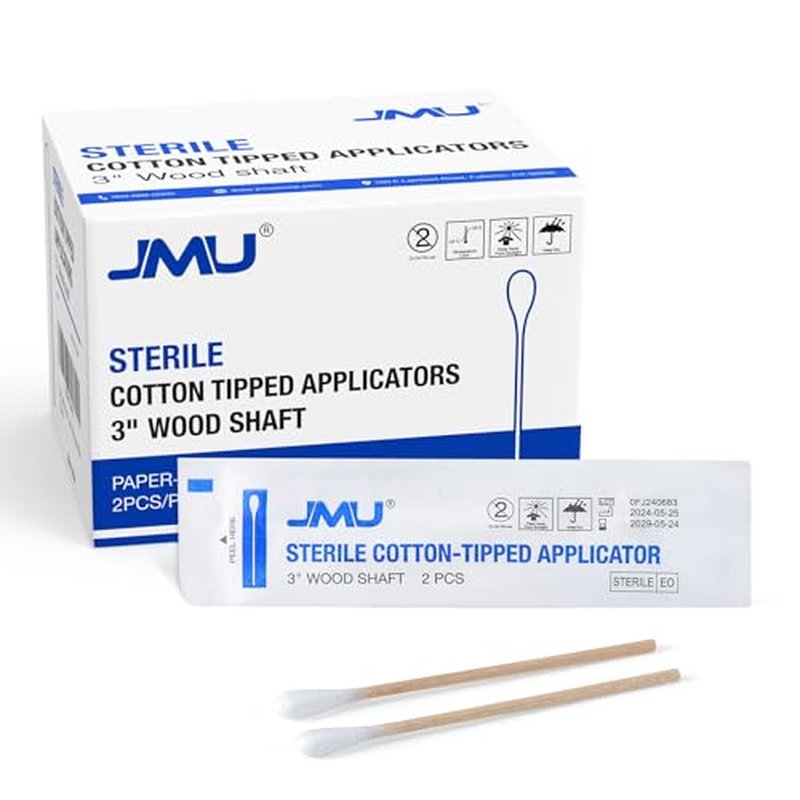JMU Sterile Cotton Tipped Applicators 3", 200 Count Sterile Cotton Swabs, Wood Shaft Medical Swabs