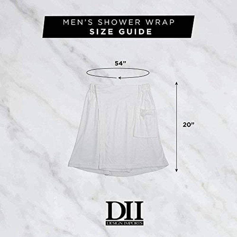 DII Men's Terry Shower Wrap Collection Adjustable with Velcro and Pocket, 54x20, Black