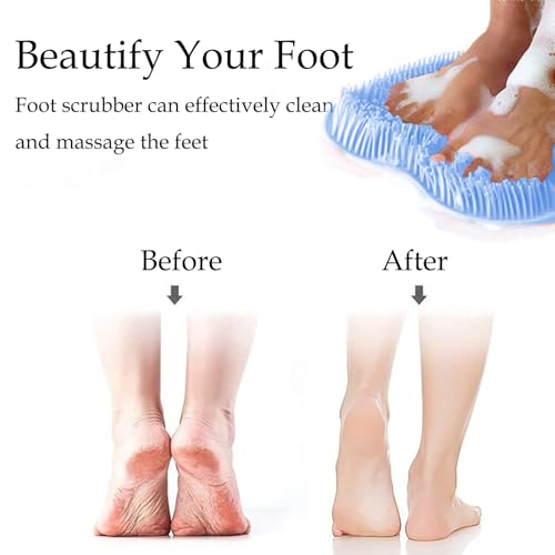 Shower Foot and Back Scrubber Mat,Wall Mounted Shower Foot Scrubber with Suction Cups,Exfoliating Silicone Massage Foot Cleaner for Shower(Blue)