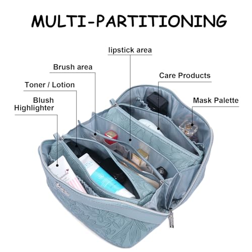 Travel Makeup Bags Cosmetic Organizer Bag: 3-Set Large Capacity Make up Bag - PU Leather Toiletry Bag for Women - Wide Open Portable Pouch with Divider & Handle (07-Purple-1)