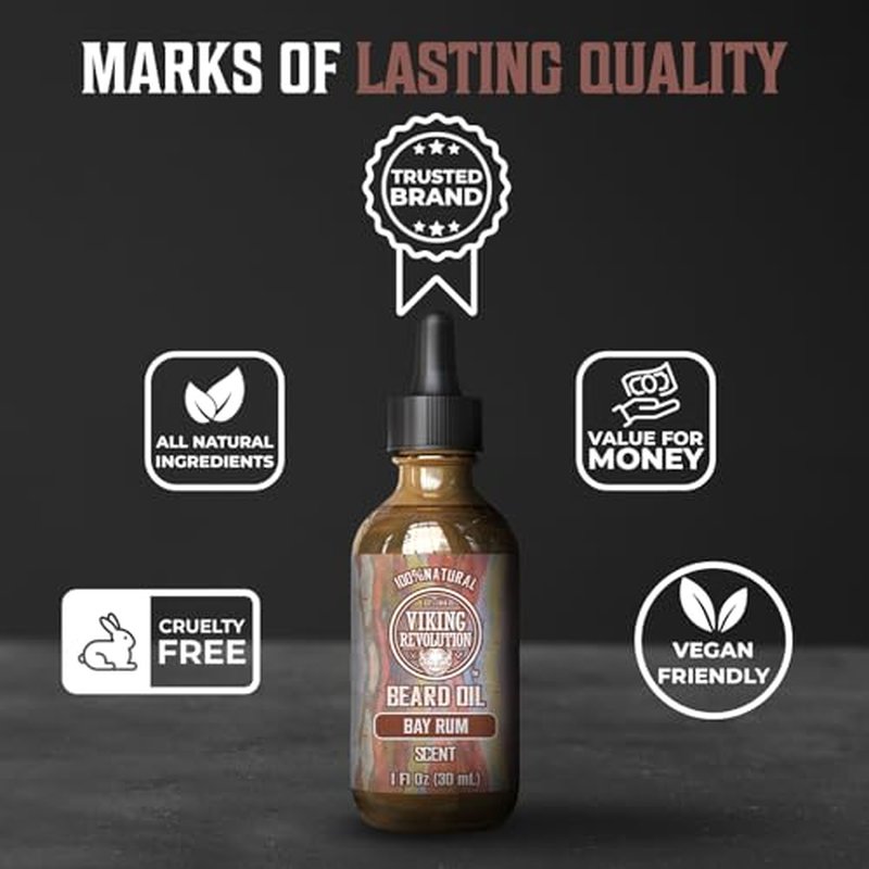 Viking Revolution Unscented Beard Oil for Men - Natural Mens Beard Oil with Argan Oil and Jojoba Oil - Beard Softener, Strengthens and Moisturizes - Beard Conditioner for Men (Unscented, 1 Pack)