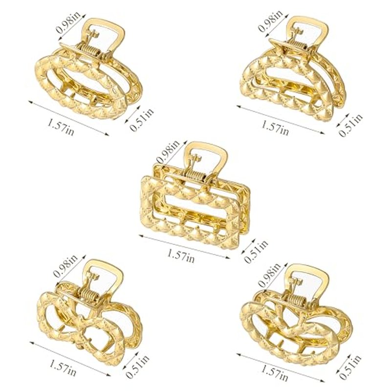 CWJCYTNSN Small Gold Hair Clips for Women, 10PCS Metal Hair Claw Clips for Thick Thin Hair, Cute Nonslip Hair Clips Strong Hold Hair Accessories Fashion Gold Jaw Claw