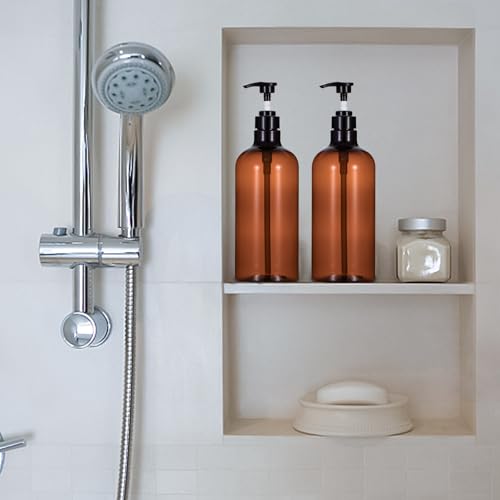Yebeauty Pump Bottle Dispenser, 10oz 300ml Empty Plastic Shampoo Conditioner Dispenser, Refillable Shower Soap Dispenser Pump Bottle Liquid Containers for Kitchen Bathroom, 2 Pack Black