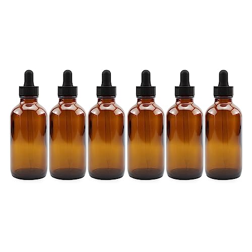 4oz Amber Glass Dropper Bottles (6-Pack), Refillable Glass Bottles for Essential Oils, Cosmetics, and Cooking