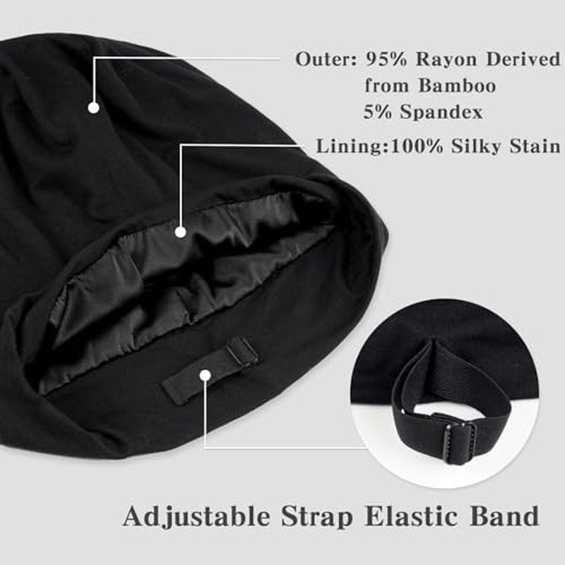Large Satin Bonnet for Men Sleeping: Loc Cap Dreadlocks for Curly Braids Wave, Silky for Frizzy Hair Smooth, Adjustable No Slip Black