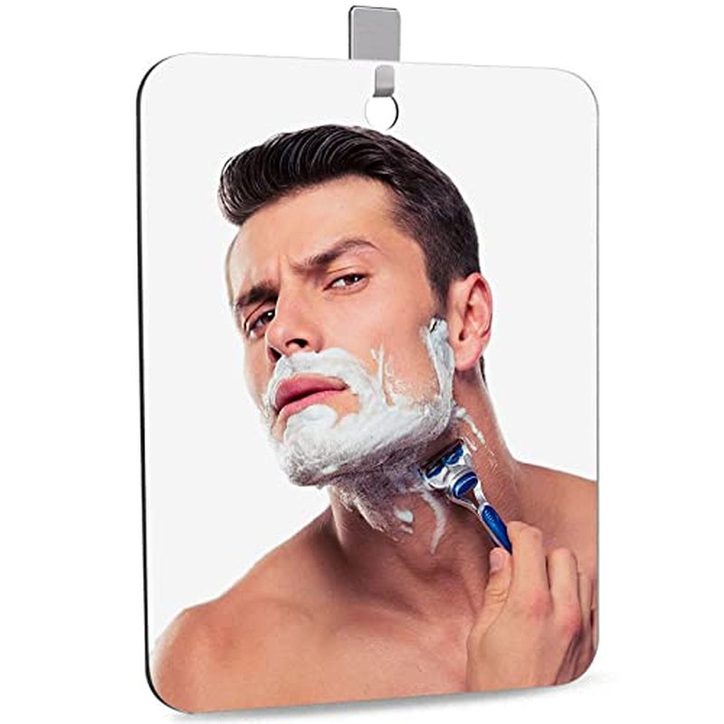 Shower Mirror Shaving Mirror Acrylic Mirror Small Mirror Travel Makeup Mirrors Bathroom Mirror Wall Hanging Plastic Mirror for Women Men 11" x 7.48" with 1 Adhesive Hooks