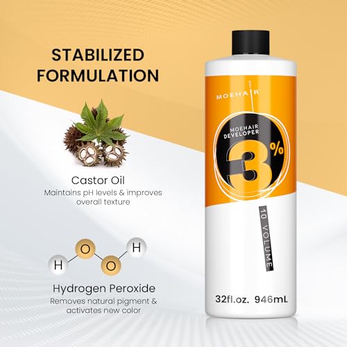 MOEHAIR Hair Color Developer 3% Hydrogen Peroxide, 10 Volume Creme Developer for Hair Coloring and Bleaching, Paraben-Free, Peach Fragrance 32 Fl. Oz