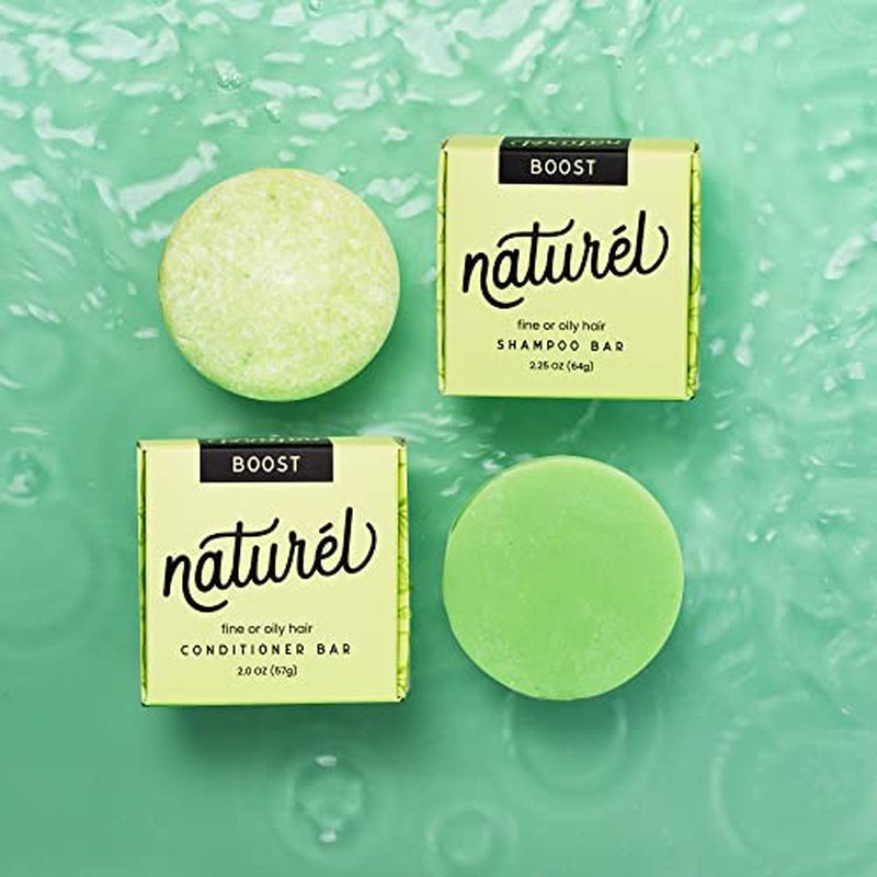 NATURL Boost Volumizing Shampoo and Conditioner Bar Set with Sea Salt and Lime Oil for Fine or Oily Hair, Free of Silicone, Paraben, Phthalate, Gluten, Citrus Scent, 2 Count