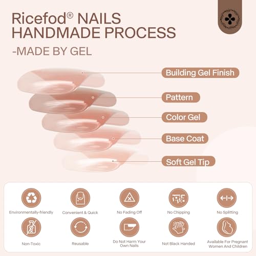 Ricefod Press on Nails Handmade Black Pink Fake Nails Press on False Nails Short Reusable Luxury Nails with Pink Love Diamond, Size:Medium